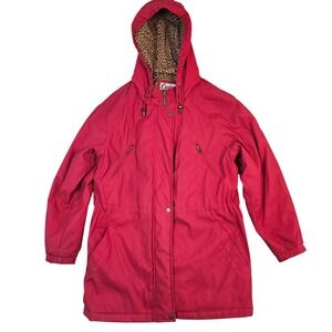 Curves Pink Hooded Parka Jacket Leopard Print Lining Insulated Womens Large L